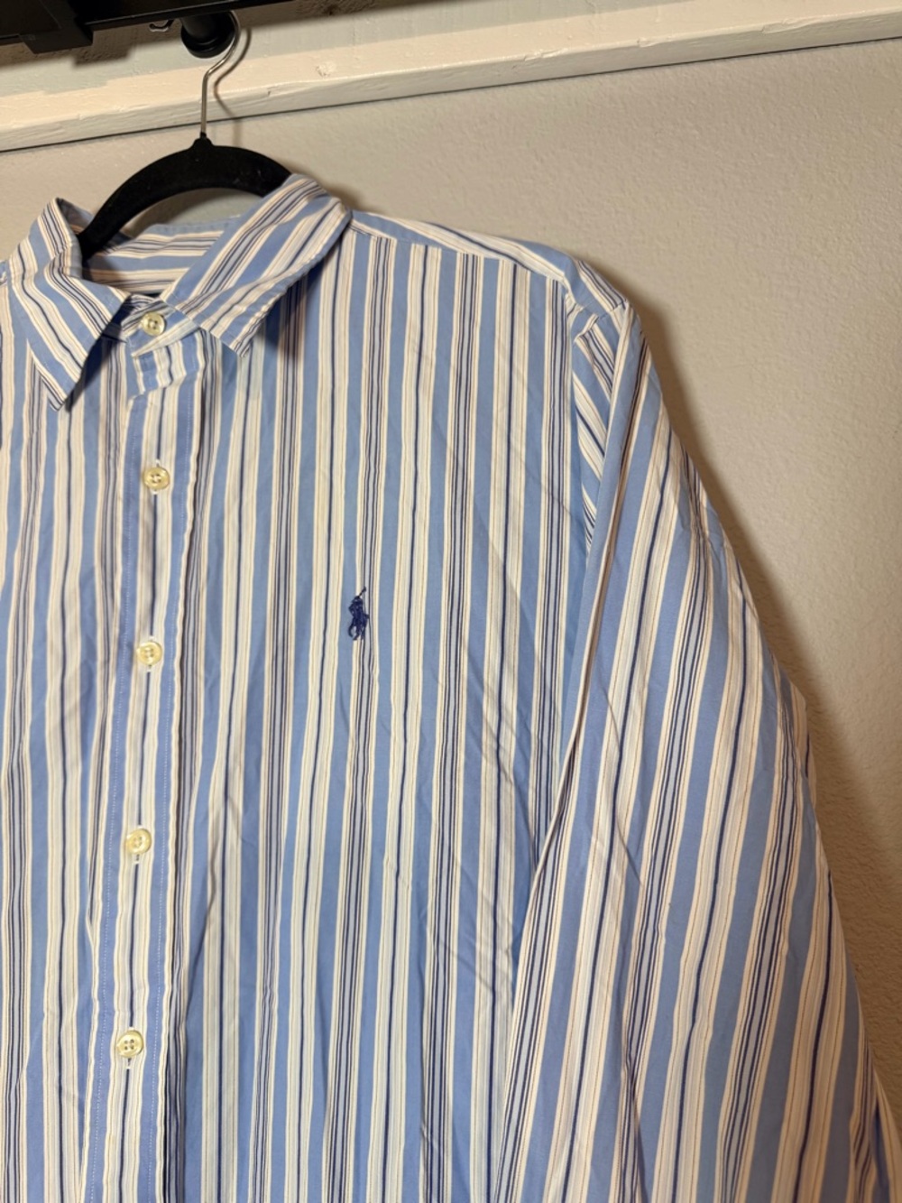Polo by Ralph Lauren Lowell Sport Button Up Shirt Size Large Blue Cream Striped - Picture 3 of 7